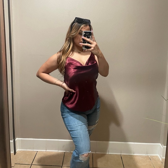 Burgundy wine red satin top - Picture 5 of 5